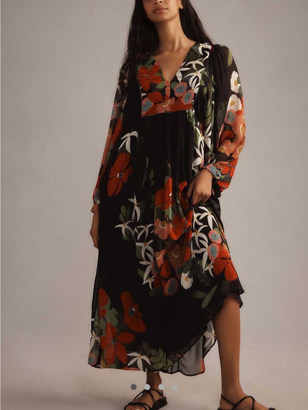 Farm Rio Floral V-Neck Long Sleeve Midi Dress - Picture 4 of 5